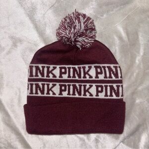 PINK Victoria’s Secret Pom Beanie Burgundy and White